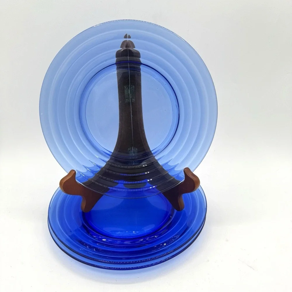 Lot of 3 Hazel Atlas Cobalt Blue Moderntone‎ Depression Plates Luncheon Art Deco